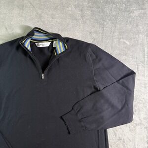 Bachrach Mens Black 100% Cotton Quarter Zip Sweater Pullover Large Made in Italy